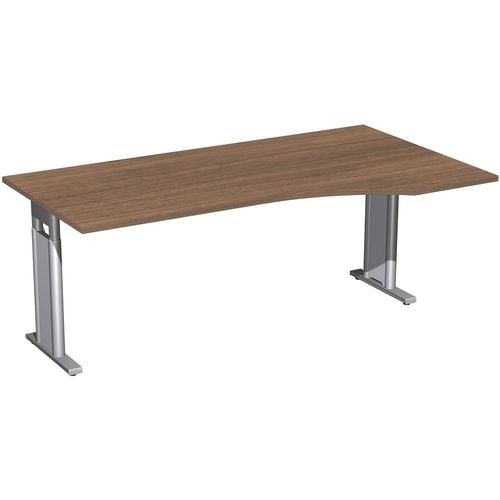 Eckschreibtisch, Ecke rechts, Füße einseitig verkürzt, C-Fuß Pro, höhenverstellbar, 680-820 x 1.600 x 1.000 mm (HxBxT), Gestell silber, Dekor Ahorn