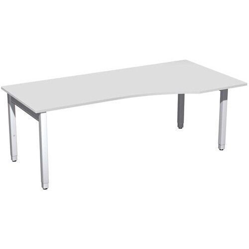 Eckschreibtisch, Ecke rechts, Füße einseitig verkürzt, 4-Fuß Quadrat Pro, höhenverstellbar, 680-800 x 1.600 x 1.000 mm (HxBxT), Dekor Ahorn