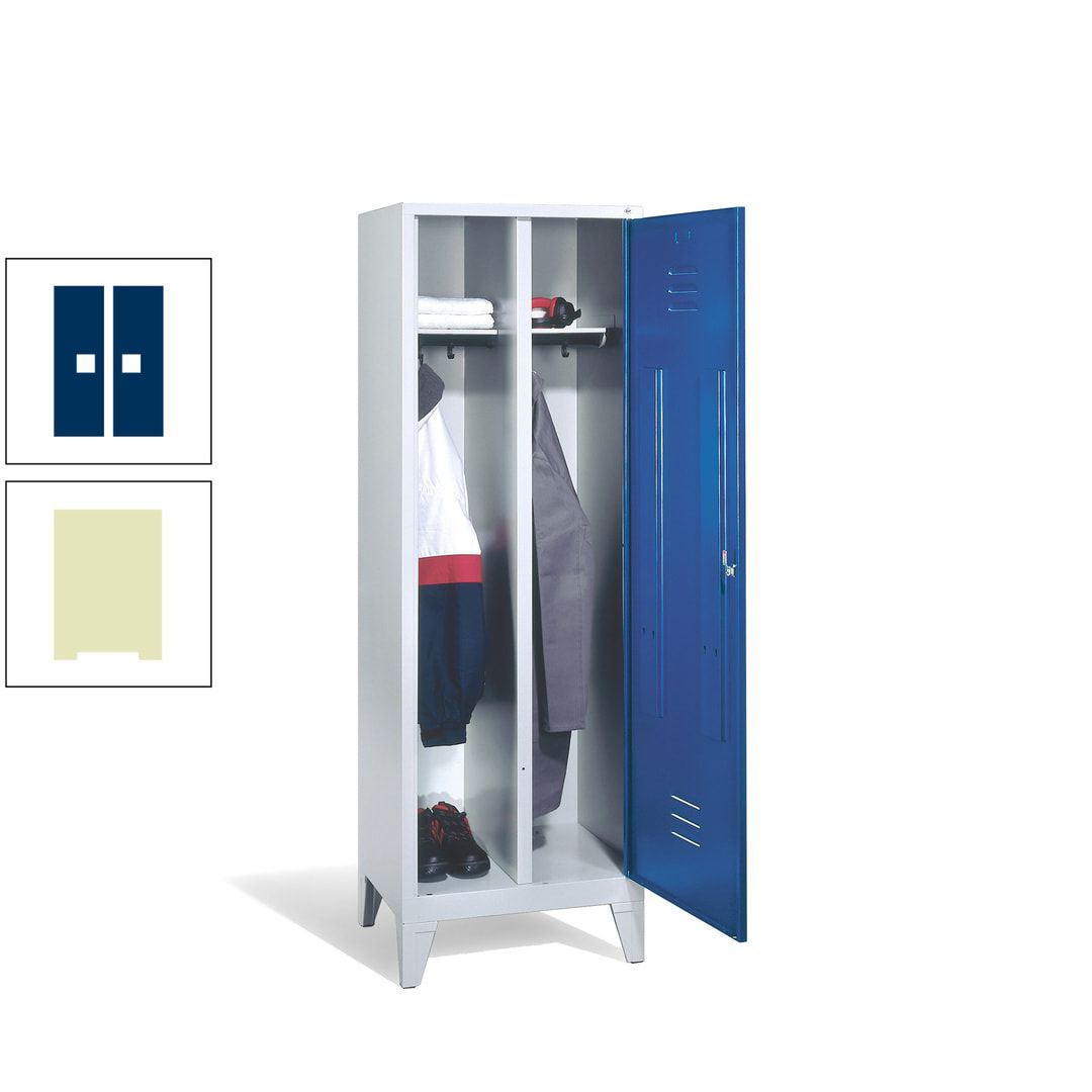 Doppel-Spind mit Großtür, Garderobenschrank mit Füßen, 2 Abteile a 300 mm, Korpus anthrazitgrau, Tür anthrazitgrau, 1.850 x 610 x 500 mm (HxBxT)