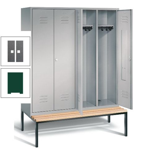 Doppel-Spindschrank, Buche Sitzbank untergebaut, 4 Abteile a 400 mm, Korpus lichtgrau, Tür anthrazitgrau, 2.090 x 1.590 x 815 mm (HxBxT)