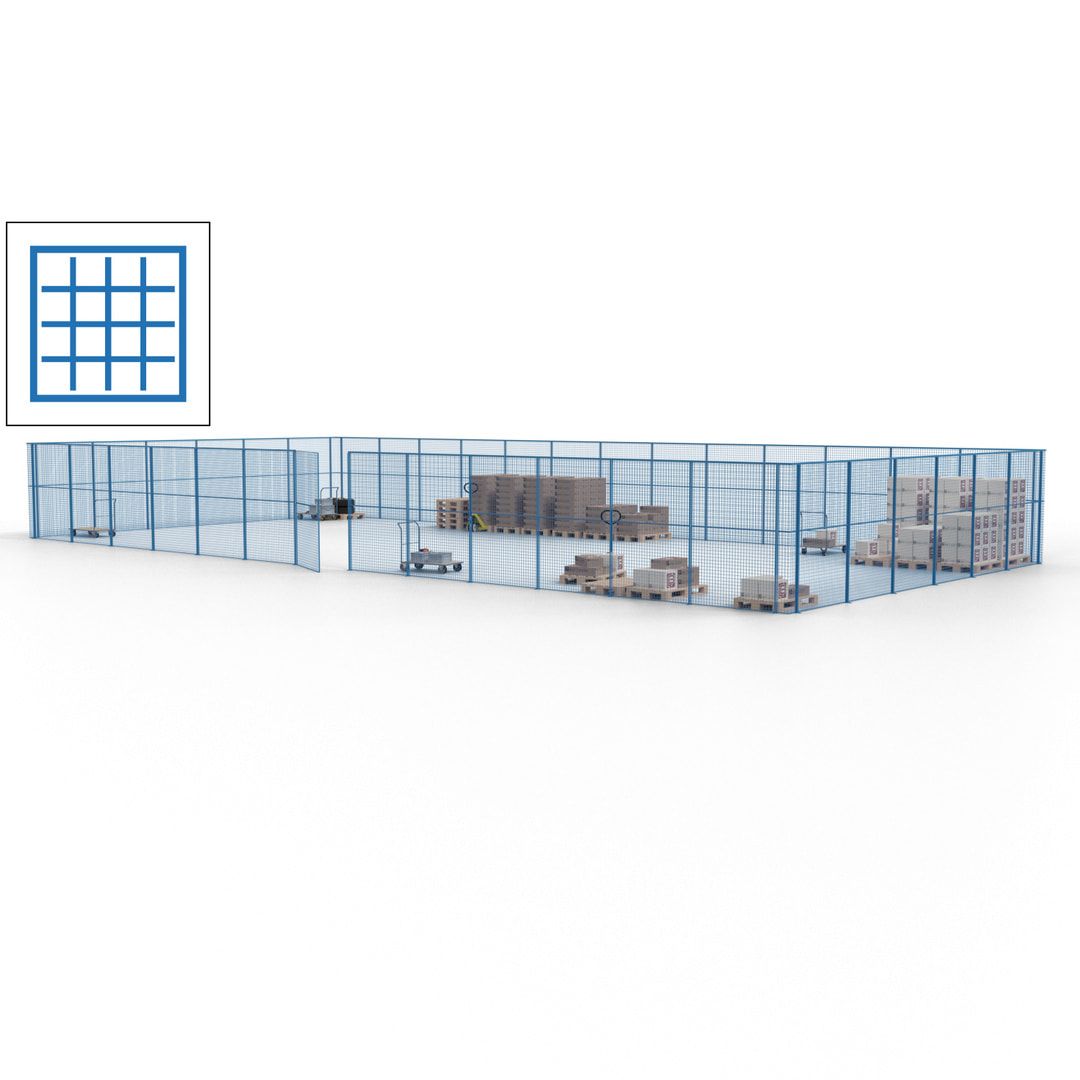 Maschinen Schutzgitter - Hallentrennwand - Sicherheitszaun - Tür - 57 m - 2.200 x 19.900 x 9.400 mm (HxBxT) - enzianblau