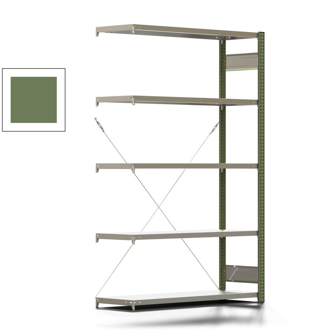 Fachbodenregal mit Tiefenriegel - 350 kg - 2.000 x 1.285 x 426 mm (HxBxT) - Anbauregal - 5 Böden - enzianblau - Lagerregal - Steckregal BERT