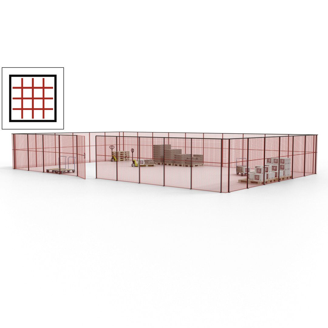 Maschinen Schutzgitter - Hallentrennwand - Sicherheitszaun - Tür - 48 m - 2.200 x 15.400 x 9.400 mm (HxBxT) - enzianblau