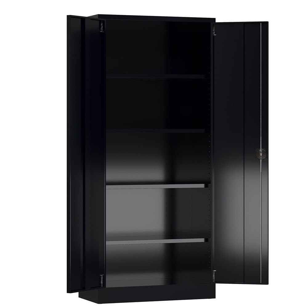 Aktenschrank, Büroschrank, abschließbar, Flügeltüren, 4 Fachböden, 1.800 x 800 x 380 mm (HxBxT), Stahl, Korpus und Türen lichtgrau