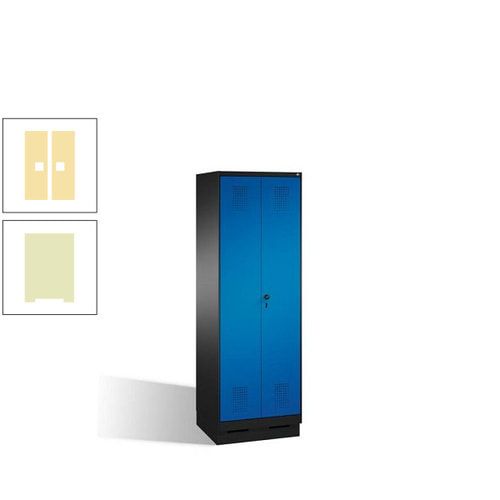 Doppel-Spind, Doppeltüren, Garderobenschrank mit Sockel, 2 Abteile a 300 mm, Korpus anthrazitgrau, Tür anthrazitgrau, 1.800 x 600 x 500 mm (HxBxT)