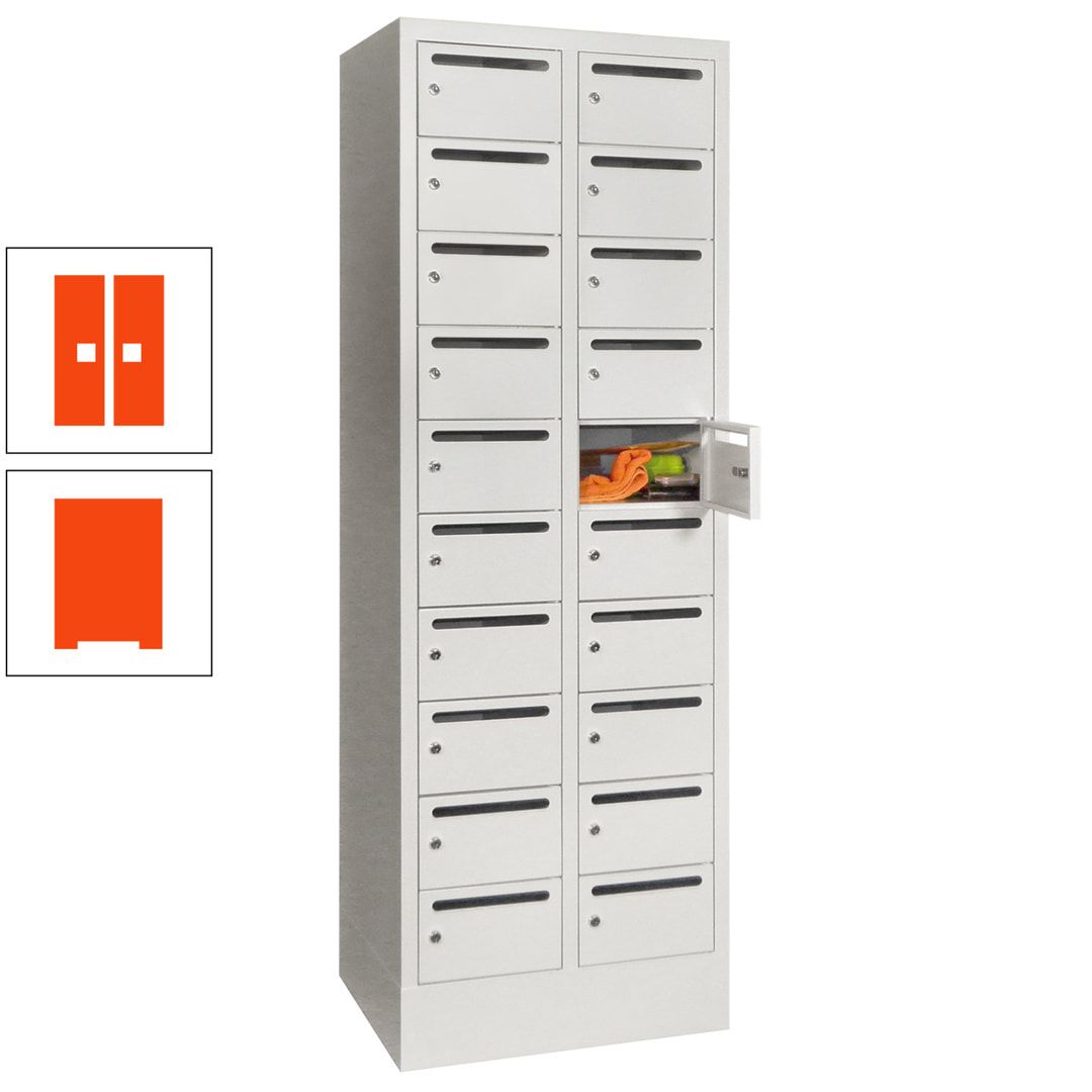 Postverteilerschrank, Schließfachschrank, 2 Abteile a 300 mm, 20 Fächer, 1.850 x 600 x 500 mm (HxBxT), Korpus anthrazitgrau, Front anthrazitgrau