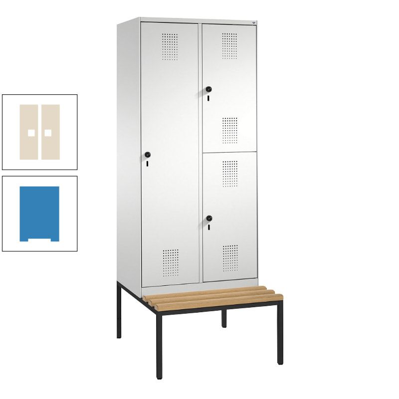 Garderobenschrank, Spind ein- und doppelstöckig Sitzbank, 2 Abteile, 3 Fächer, 2.090 x 800 x 500 mm (HxBxT), Front anthrazitgrau, Korpus anthrazitgrau