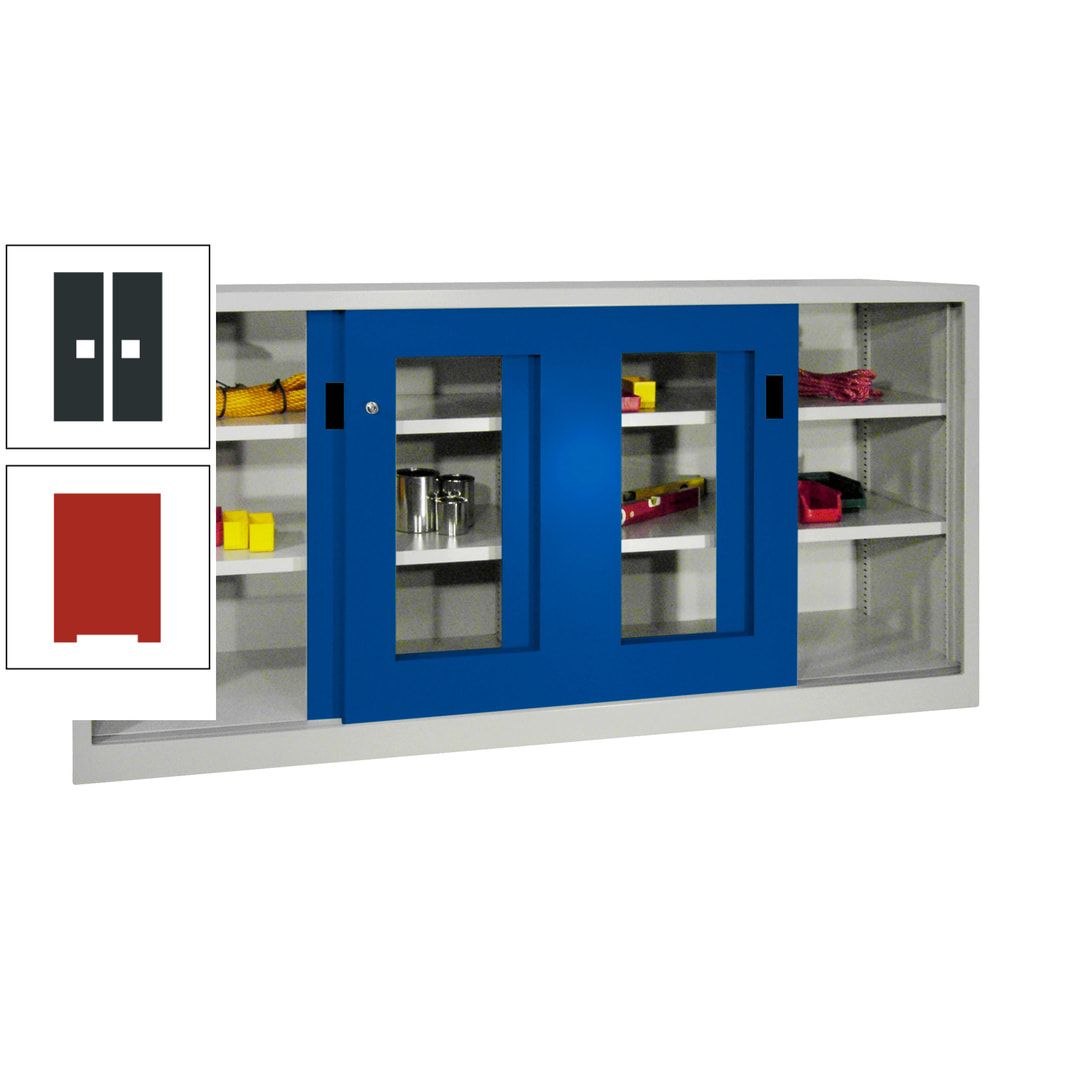 Schiebetürenschrank - Sichtfenstertüren - 1.000x2.000x400 mm (HxBxT) - 4 Böden, gepulvert - Zylinderschloss - anthrazitgrau