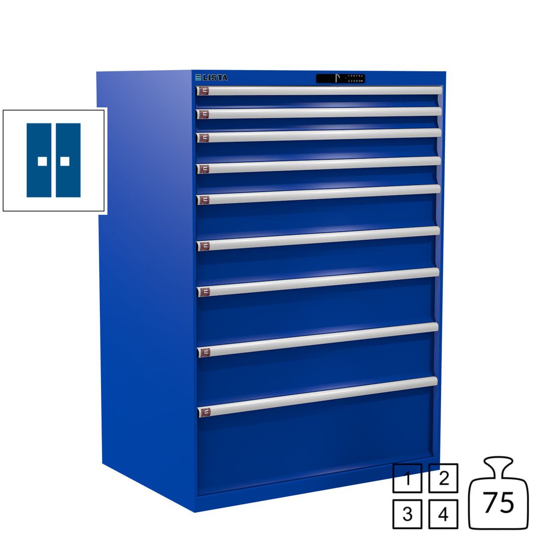 Lista Schubladenschrank - 12.550.010 - 1.450x1.023x725 mm (HxBxT) - 9 Schubladen - 200 kg - Key Lock - lichtblau (RAL 5012)