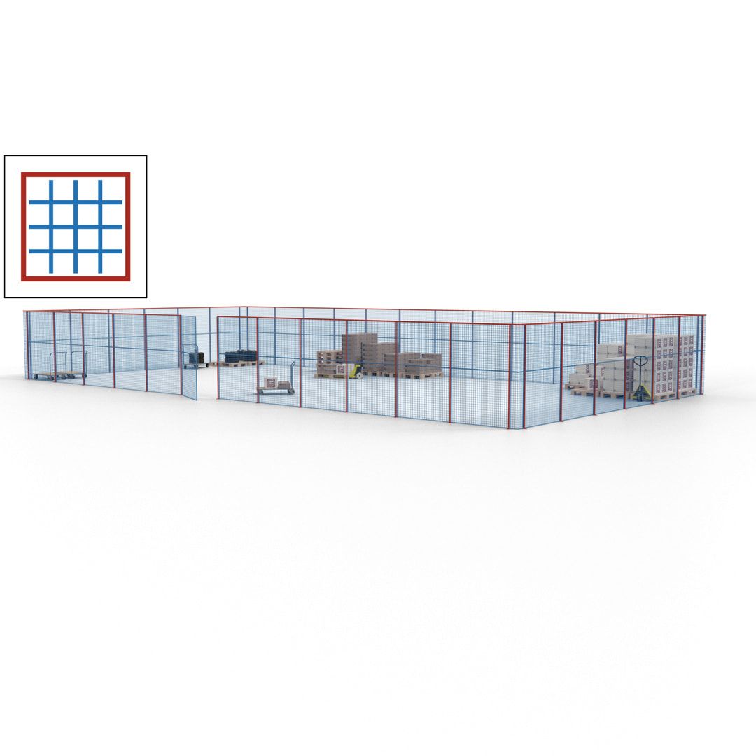 Maschinen Schutzgitter - Hallentrennwand - Sicherheitszaun - Tür - 54 m - 2.200 x 18.400 x 9.400 mm (HxBxT) - enzianblau