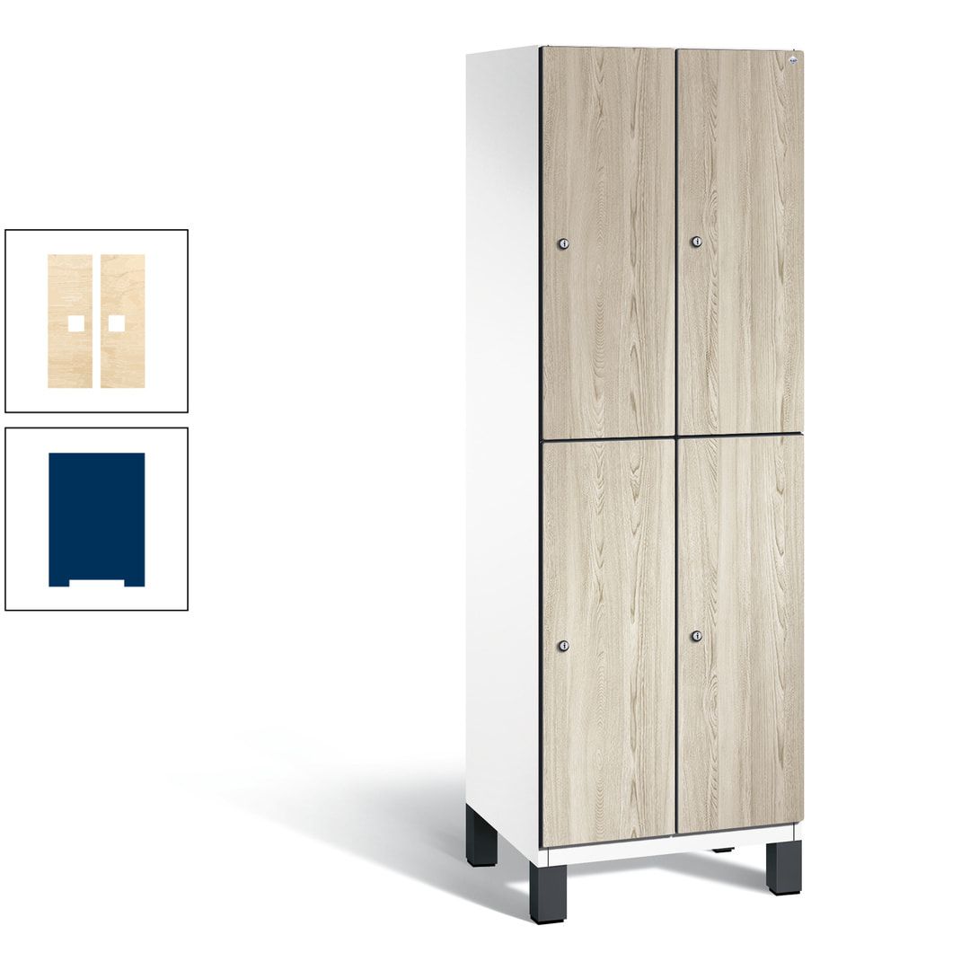 Fächerschrank, Garderobenschrank, mit Füßen, 2 Abteile, 1.980 x 600 x 525 mm (HxBxT), Korpus anthrazitgrau, Tür Donau-Ahorn