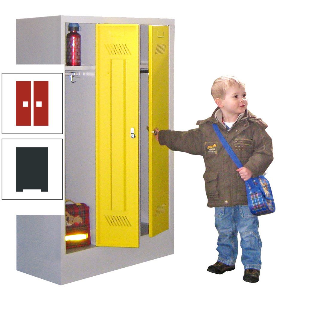 Spindschrank f. Kindergärten - mit Sockel - Höhe 1.300 mm - 2 Abteile a 250 mm - Drehriegel - anthrazitgrau