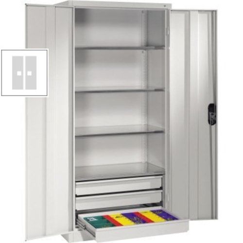 C+P Großraum Werkzeugschrank, Maschinenschrank, 4 Fachböden, 3 Schubladen unten, Farbe lichtgrau, 1.950 x 1.200 x 500 (HxBxT)
