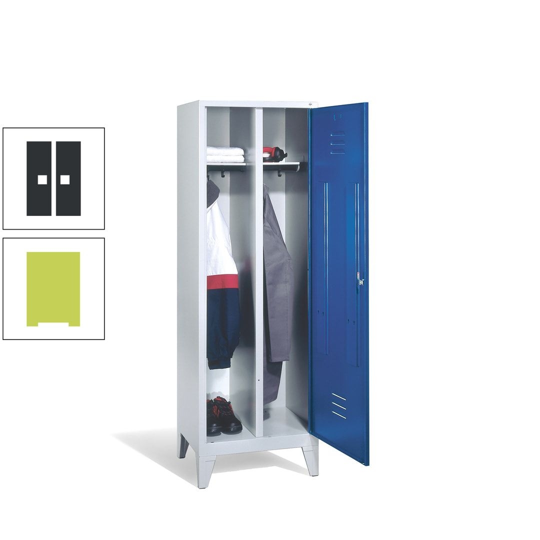 Doppel-Spind mit Großtür, Garderobenschrank mit Füßen, 2 Abteile a 300 mm, Korpus anthrazitgrau, Tür anthrazitgrau, 1.850 x 610 x 500 mm (HxBxT)