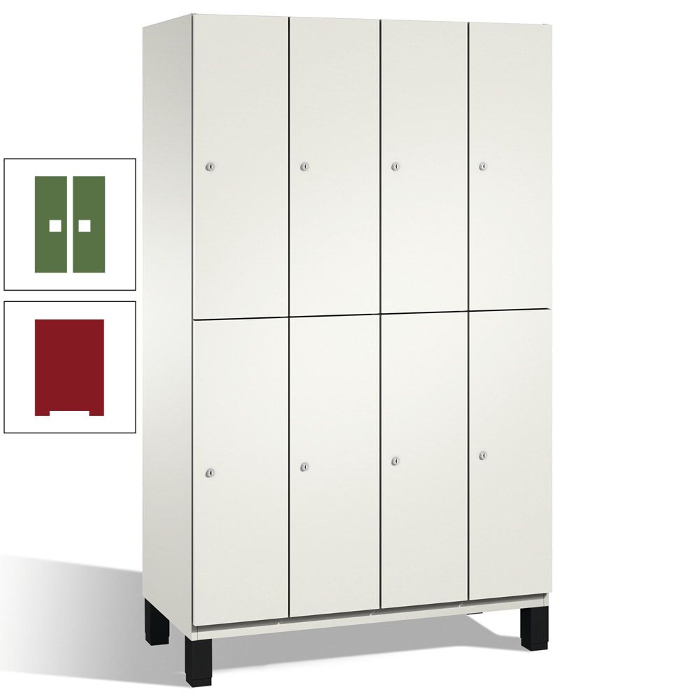 Fächerschrank, Stahlschrank, doppelstöckig, 8 Fächer, mit Füßen, Korpus enzianblau, Tür Fernblau, 1.980 x 1.200 x 525 mm (HxBxT)