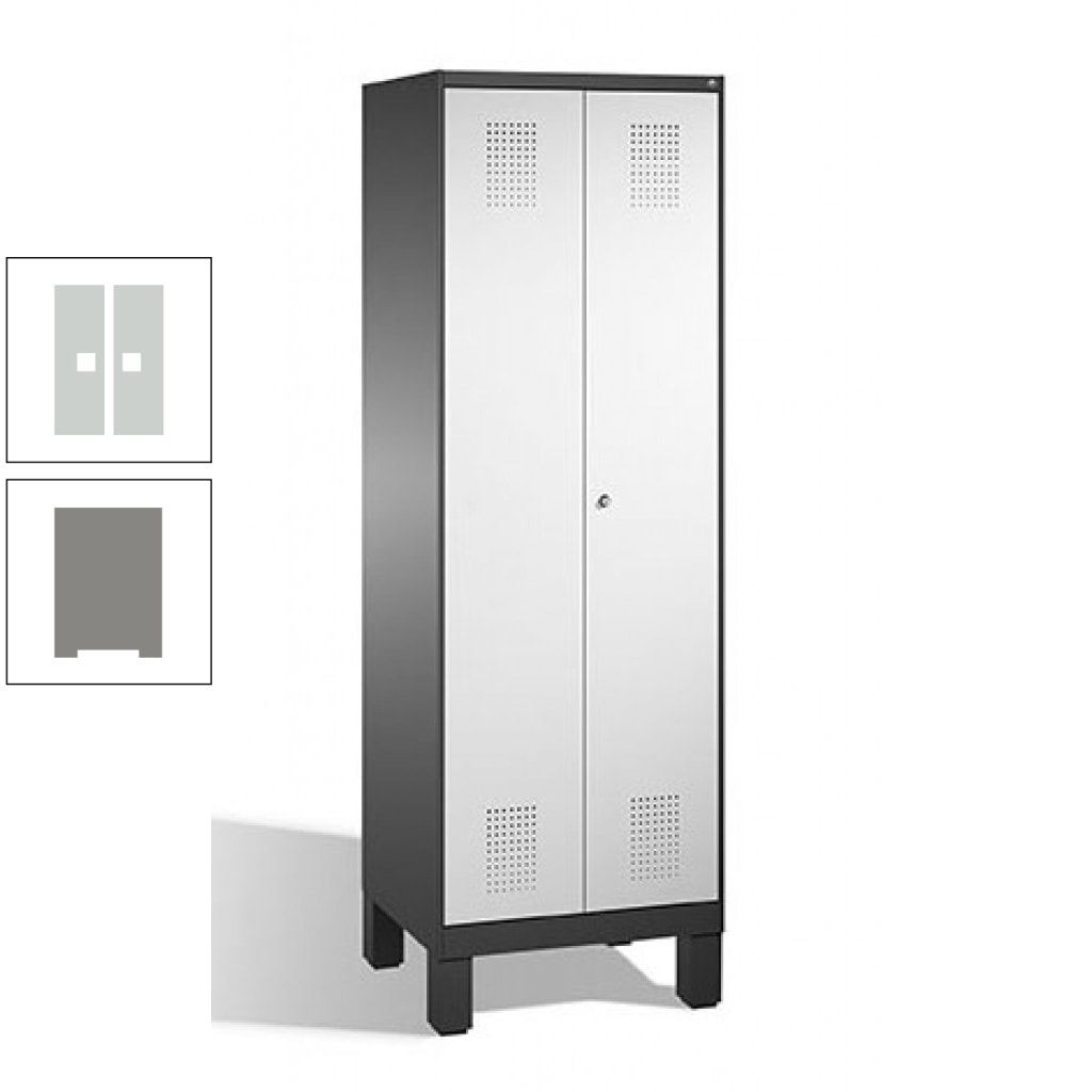 Doppel-Spind, Doppeltüren, Garderobenschrank mit Füßen, 2 Abteile a 300 mm, Korpus anthrazitgrau, Tür anthrazitgrau, 1.850 x 600 x 500 mm (HxBxT)