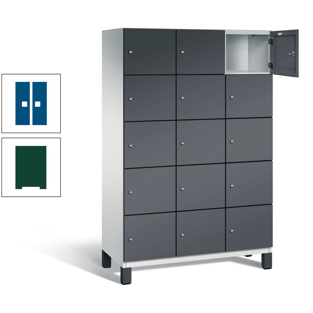 Fächerschrank, Stahlschrank, 15 Fächer, Türöffnungsbegrenzer, Füße, 1.980 x 1.200 x 525 mm (HxBxT), Korpus anthrazitgrau, Front anthrazitgrau