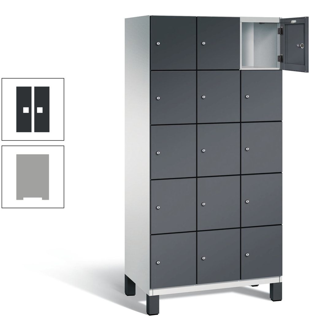 Fächerschrank, Stahlschrank, 15 Fächer, Türöffnungsbegrenzer, Füße, 1.980 x 900 x 525 mm (HxBxT), Korpus anthrazitgrau, Front anthrazitgrau