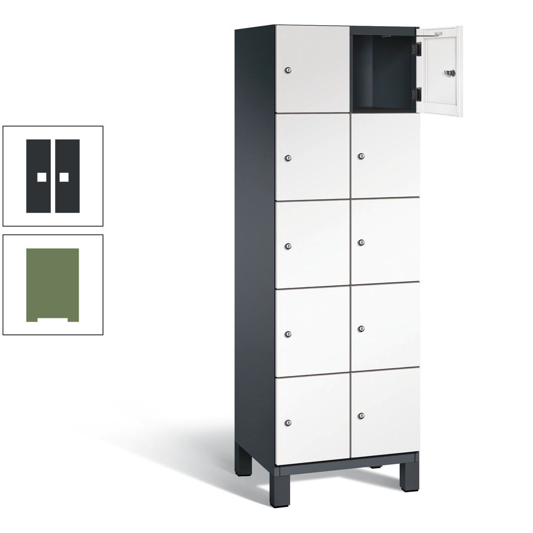 Fächerschrank, Stahlschrank, 10 Fächer, Türöffnungsbegrenzer, Füße, 1.980 x 600 x 525 mm (HxBxT), Korpus anthrazitgrau, Front anthrazitgrau