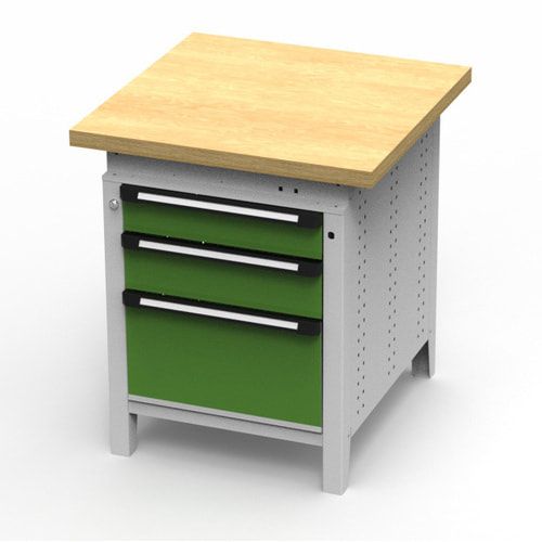 OTTOKIND Werkbank - Arbeitsplatte bündig - 850 x 605 x 750 mm (HxBxT) - 3 Schubladen - lichtgrau