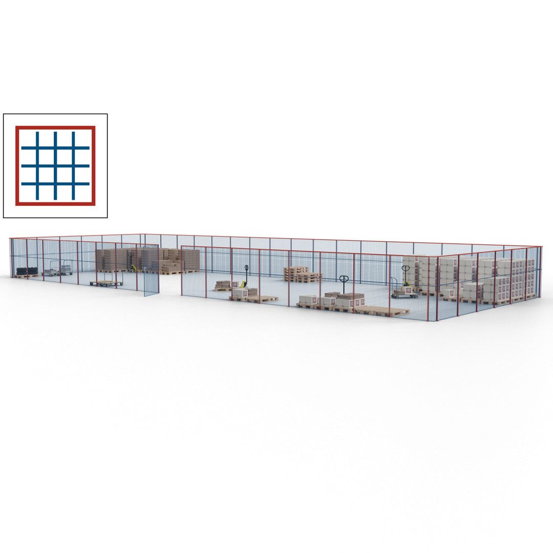 Maschinen Schutzgitter - Hallentrennwand - Sicherheitszaun - Tür - 69 m - 2.200 x 19.900 x 15.400 mm (HxBxT) - enzianblau