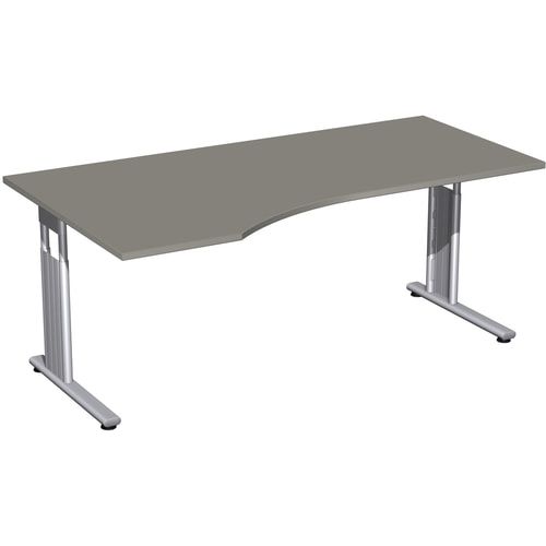 Eckschreibtisch, Bürotisch, Füße einseitig verkürzt, C-Fuß Flex, Ecke rechts, 720 x 1.800 x 1.000 mm (HxBxT), Gestell silber, Dekor Ahorn