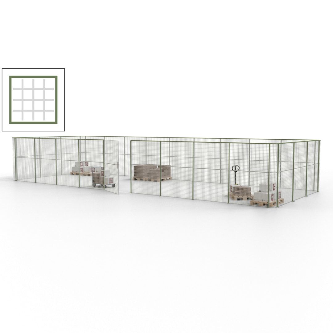 Maschinen Schutzgitter - Hallentrennwand - Sicherheitszaun - Tür - 36 m - 2.200 x 13.900 x 4.900 mm (HxBxT) - enzianblau