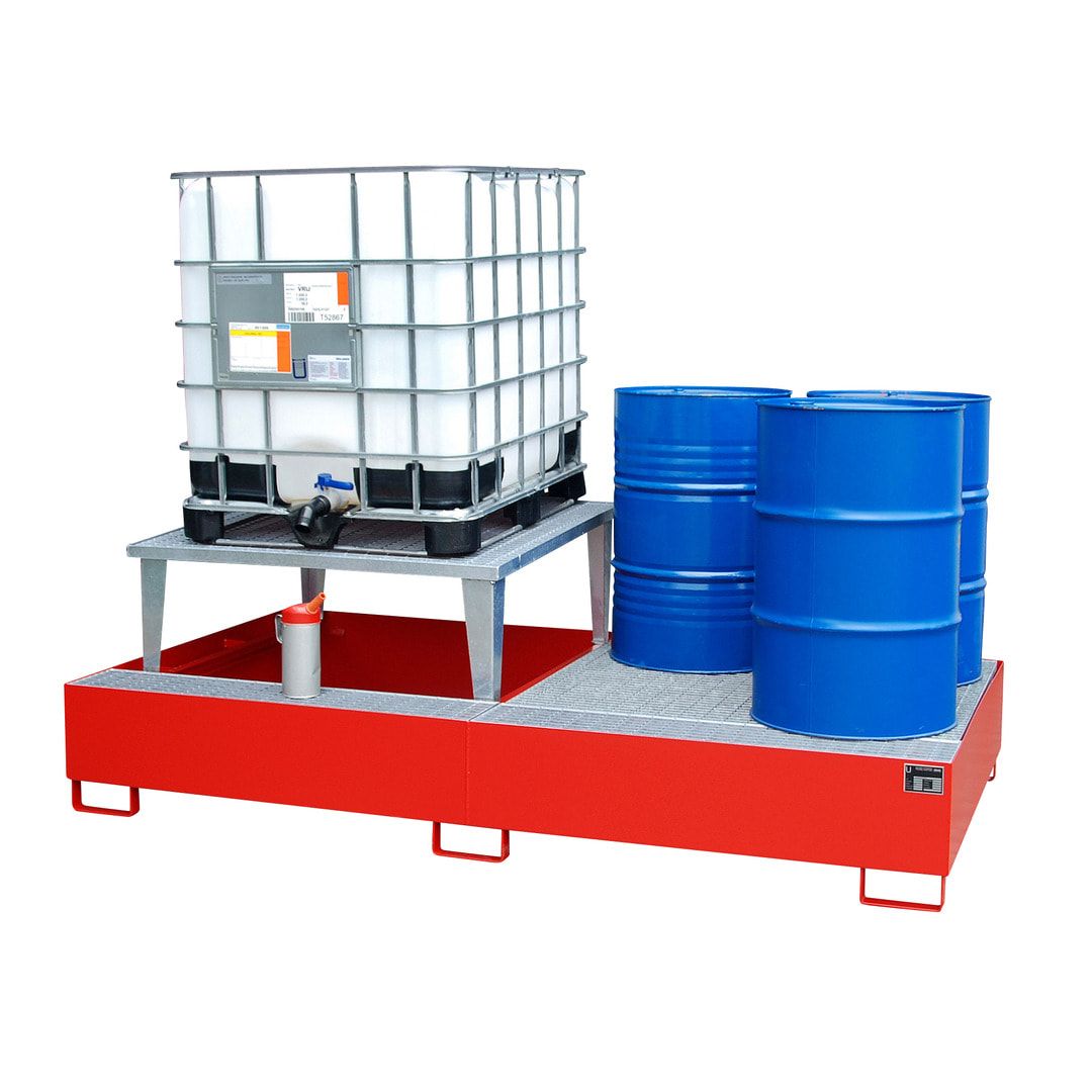 Auffangwanne für 2 x IBC - 1 x Abfüllaufsatz - feuerrot