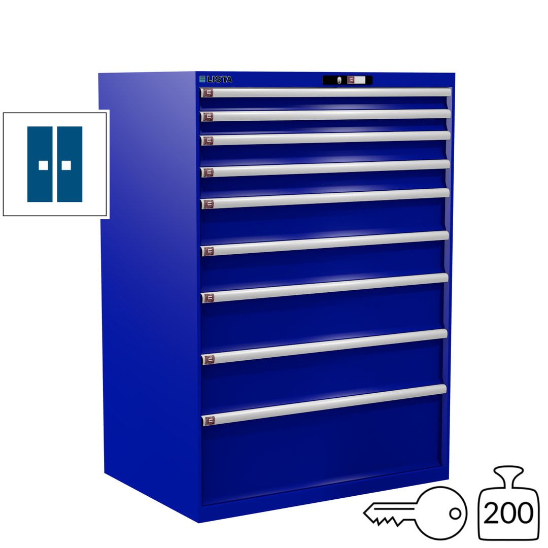 Lista Schubladenschrank - 12.550.010 - 1.450x1.023x725 mm (HxBxT) - 9 Schubladen - 200 kg - Key Lock - lichtblau (RAL 5012)