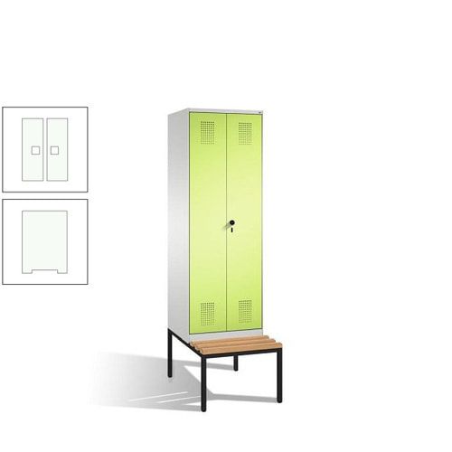 Doppel-Spind, Garderobenschrank, Buche Sitzbank untergebaut, 2 Abteile a 300 mm, Korpus anthrazitgrau, Tür anthrazitgrau, 2.090 x 600 x 815 mm (HxBxT)