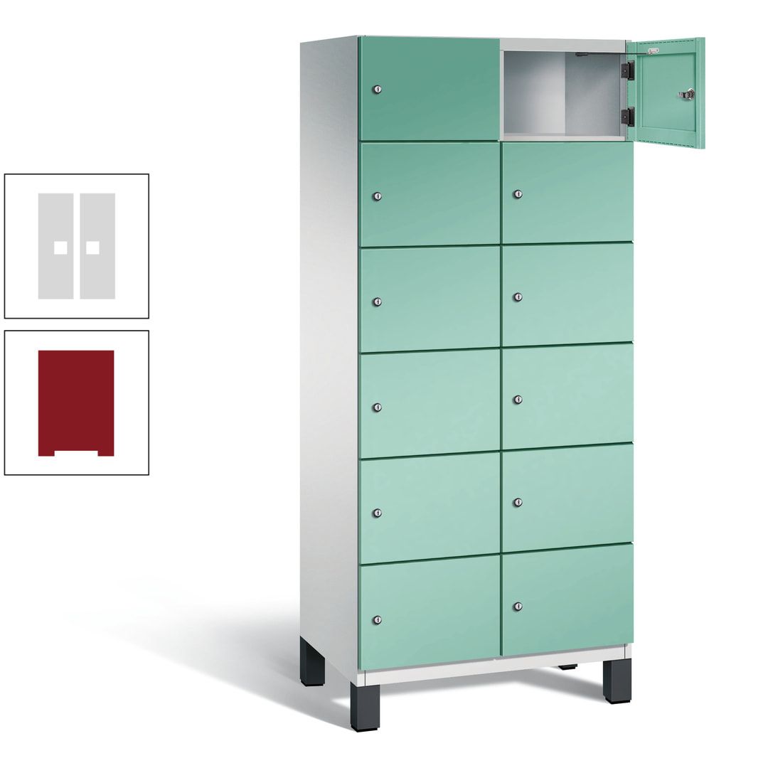 Fächerschrank, Stahlschrank, 12 Fächer, Türöffnungsbegrenzer, Füße, 1.980 x 800 x 525 mm (HxBxT), Korpus anthrazitgrau, Front anthrazitgrau