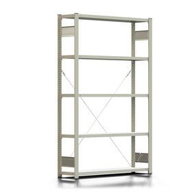 Fachbodenregal mit Tiefenriegel - 250 kg - 2.000 x 1.285 x 300 mm (HxBxT) - erweiterbar - lichtgrau - 5 Böden - Lagerregal - Steckregal BERT