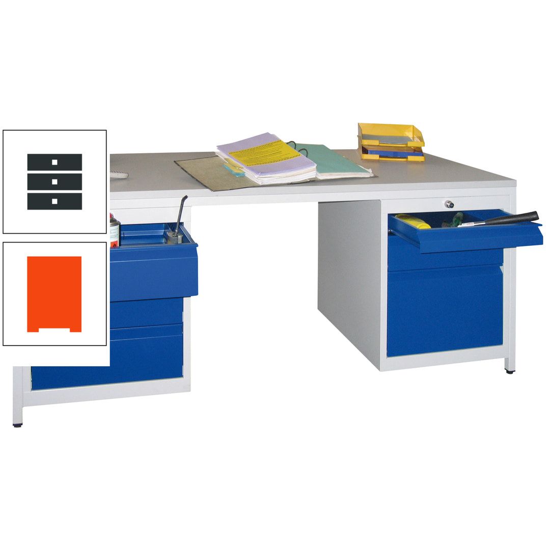 Meisterschreibtisch - 6 Schubladen, 75 / 125 / 150 / 175 / 300 mm - 720 x 1.700 x 800 mm (HxBxT) - anthrazitgrau