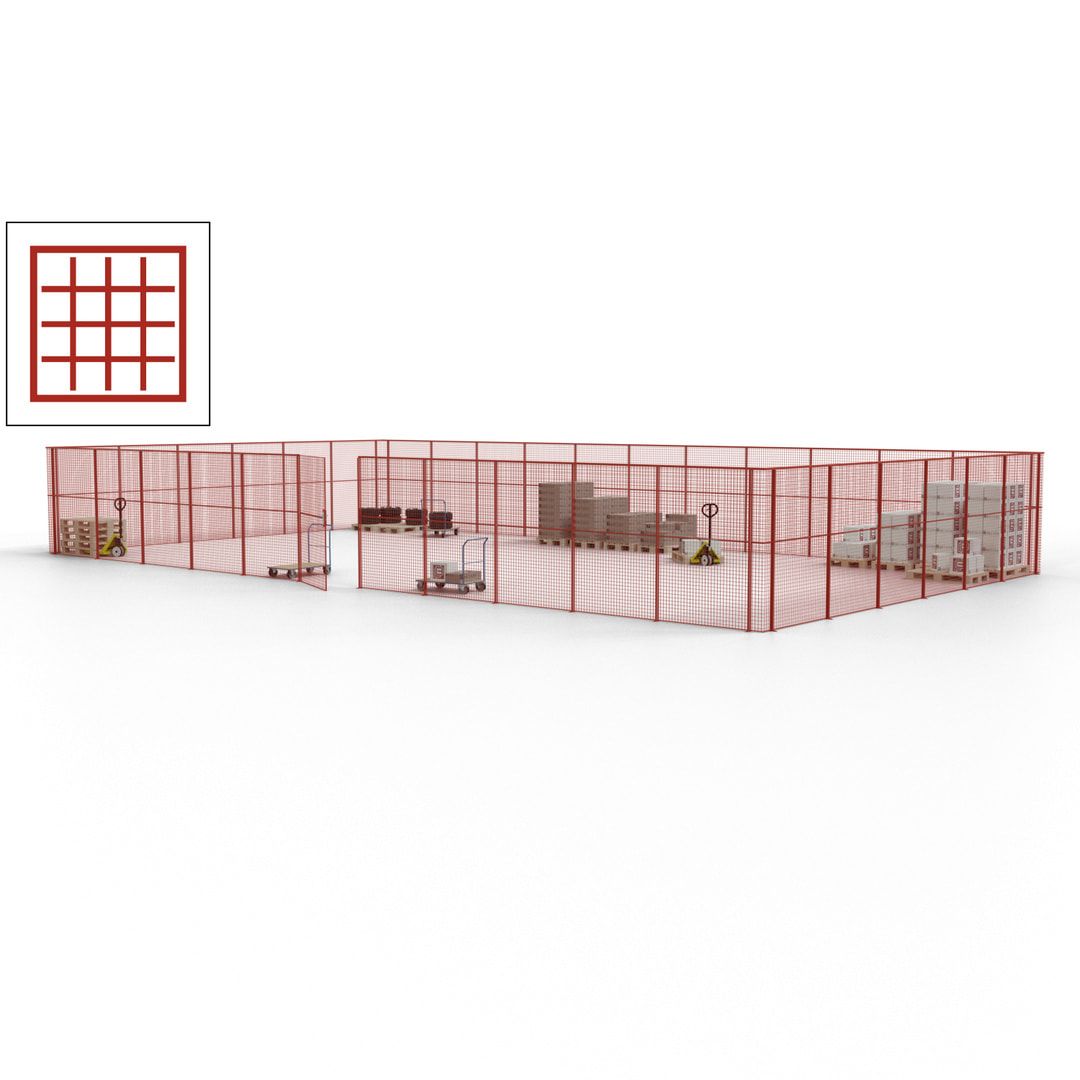 Maschinen Schutzgitter - Hallentrennwand - Sicherheitszaun - Tür - 51 m - 2.200 x 16.900 x 9.400 mm (HxBxT) - enzianblau