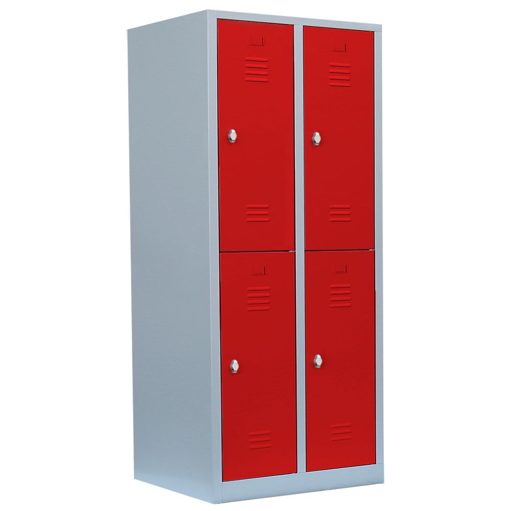 Garderobenschrank, Doppelstockspind, 2 Abteile, 4 Fächer, 1.800 x 800 x 500 mm (HxBxT), Stahl, Drehriegel, Korpus: lichtgrau, Front: anthrazitgrau