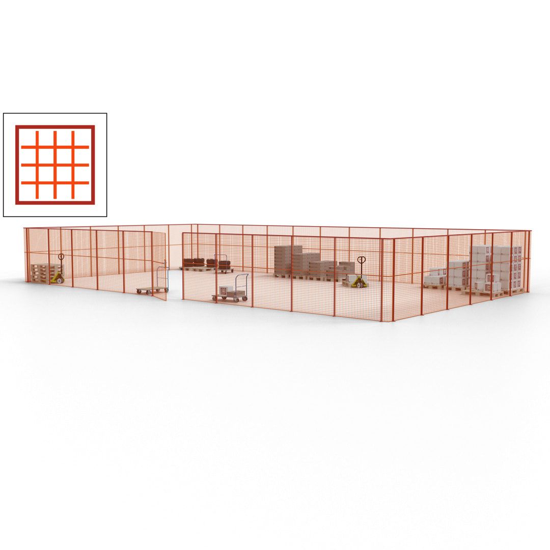 Maschinen Schutzgitter - Hallentrennwand - Sicherheitszaun - Tür - 51 m - 2.200 x 16.900 x 9.400 mm (HxBxT) - enzianblau