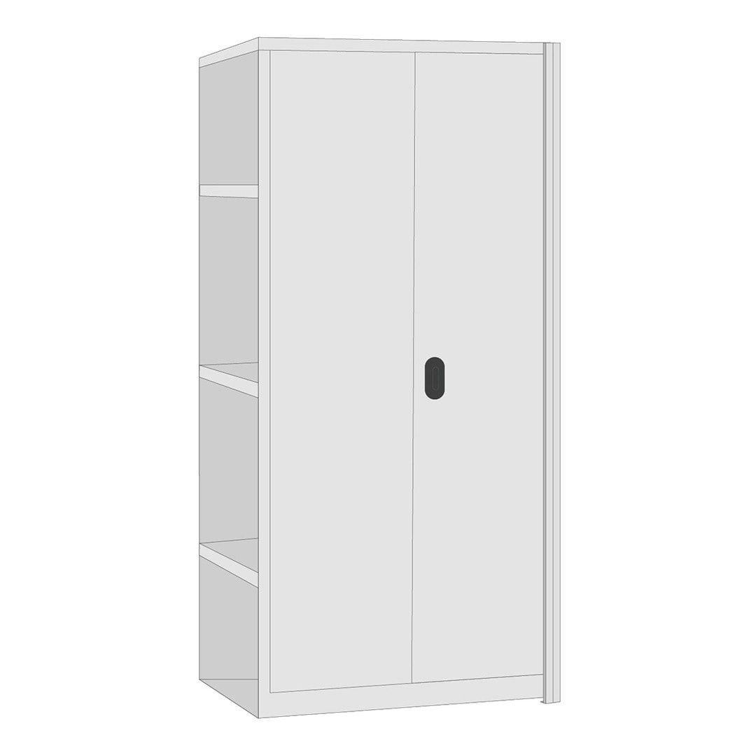 Stahlschrank mit Flügeltüren - 150 kg - 5 Fachböden - 2.000 x 1.005 x 500 mm (HxBxT) - Anbaumodell - lichtgrau