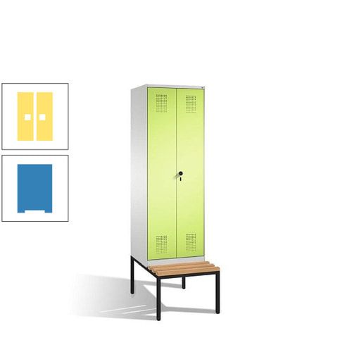 Doppel-Spind, Garderobenschrank, Buche Sitzbank untergebaut, 2 Abteile a 300 mm, Korpus anthrazitgrau, Tür anthrazitgrau, 2.090 x 600 x 815 mm (HxBxT)