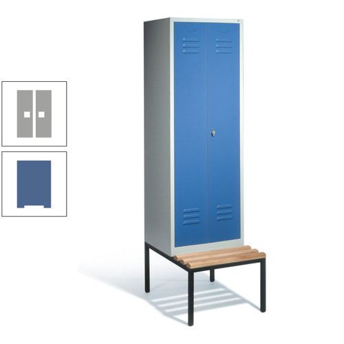 Doppel-Spindschrank, Buche Sitzbank untergebaut, 2 Abteile a 300 mm, Korpus lichtgrau, Tür anthrazitgrau, 2.090 x 610 x 815 mm (HxBxT)