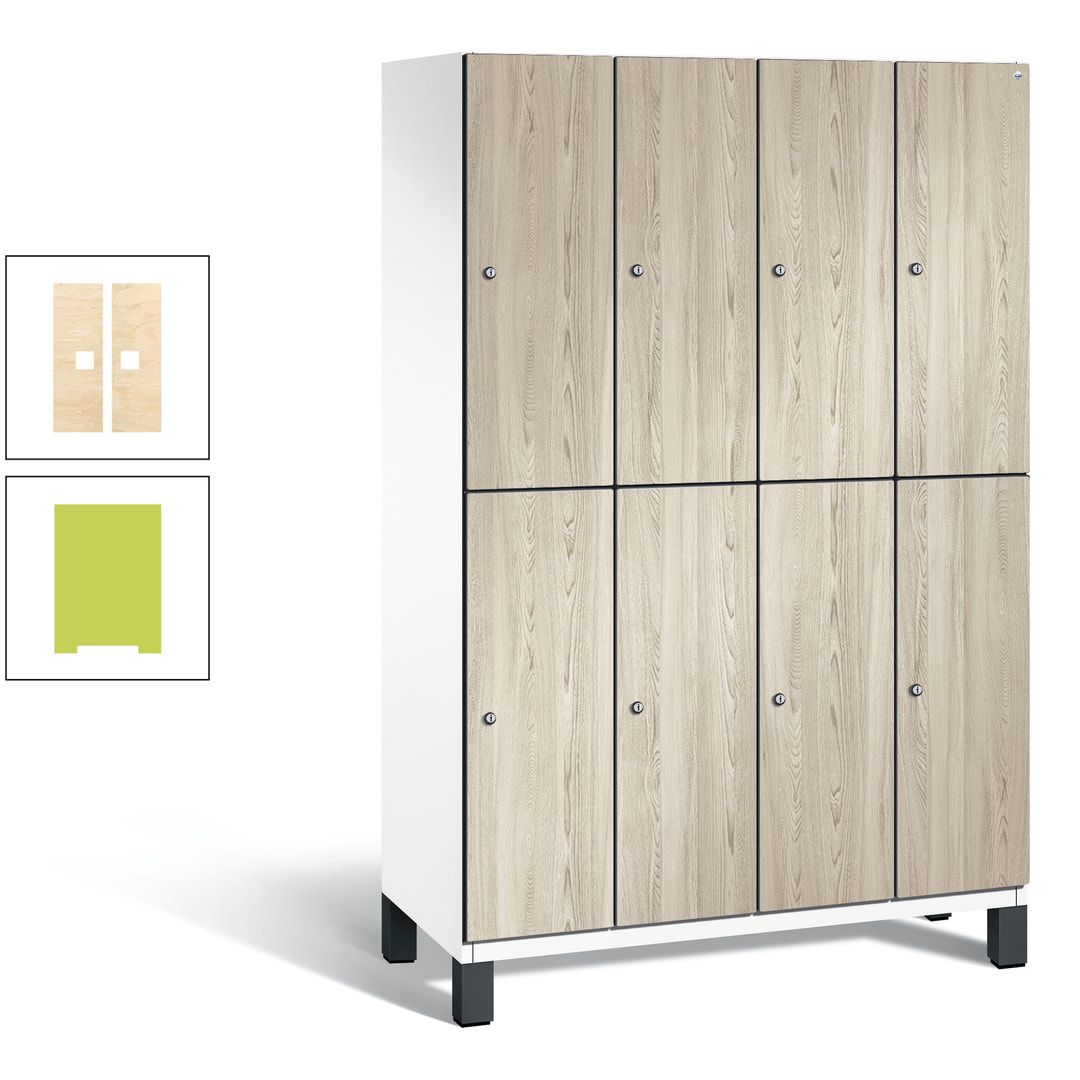 Fächerschrank, Garderobenschrank, mit Füßen, 4 Abteile, 1.980 x 1.200 x 525 mm (HxBxT), Korpus anthrazitgrau, Tür Donau-Ahorn