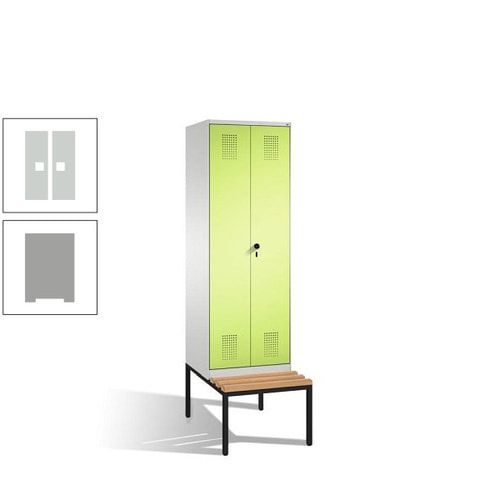 Doppel-Spind, Garderobenschrank, Buche Sitzbank untergebaut, 2 Abteile a 300 mm, Korpus anthrazitgrau, Tür anthrazitgrau, 2.090 x 600 x 815 mm (HxBxT)