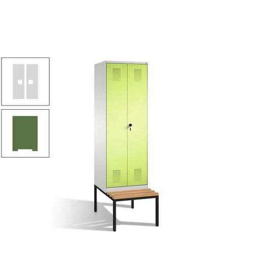 Doppel-Spind, Garderobenschrank, Buche Sitzbank untergebaut, 2 Abteile a 300 mm, Korpus anthrazitgrau, Tür anthrazitgrau, 2.090 x 600 x 815 mm (HxBxT)