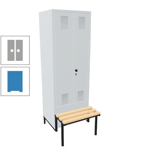 Doppel-Spind, Garderobenschrank, Buche Sitzbank integriert, 2 Abteile a 400 mm, Korpus anthrazitgrau, Tür anthrazitgrau, 1.850 x 800 x 815 mm (HxBxT)