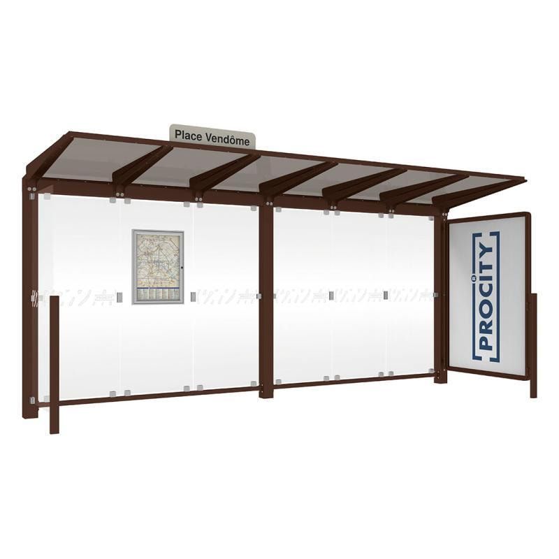 Buswartehalle - Unterstand - Fahrplankasten - Haltestellenschild - Seitenwand - Schaukasten - 2.390 x 5.000 x 1.500 mm (HxBxT) - enzianblau