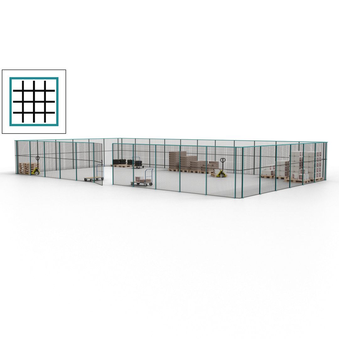 Maschinen Schutzgitter - Hallentrennwand - Sicherheitszaun - Tür - 51 m - 2.200 x 16.900 x 9.400 mm (HxBxT) - enzianblau