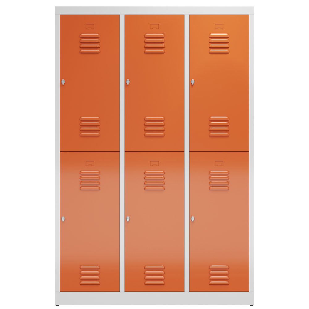 Garderobenschrank, Doppelstockspind, 3 Abteil, 6 Fächer, 1.800 x 1.185 x 500 mm (HxBxT), Drehriegel, Stahl, Korpus: lichtgrau, Front: anthrazitgrau