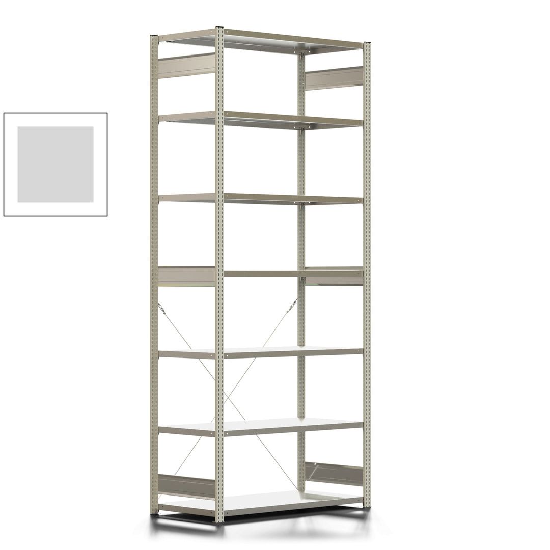 Fachbodenregal mit Tiefenriegel - 350 kg - 3.000 x 1.285 x 626 mm (HxBxT) - Anbauregal - 7 Böden - enzianblau - Lagerregal - Steckregal BERT