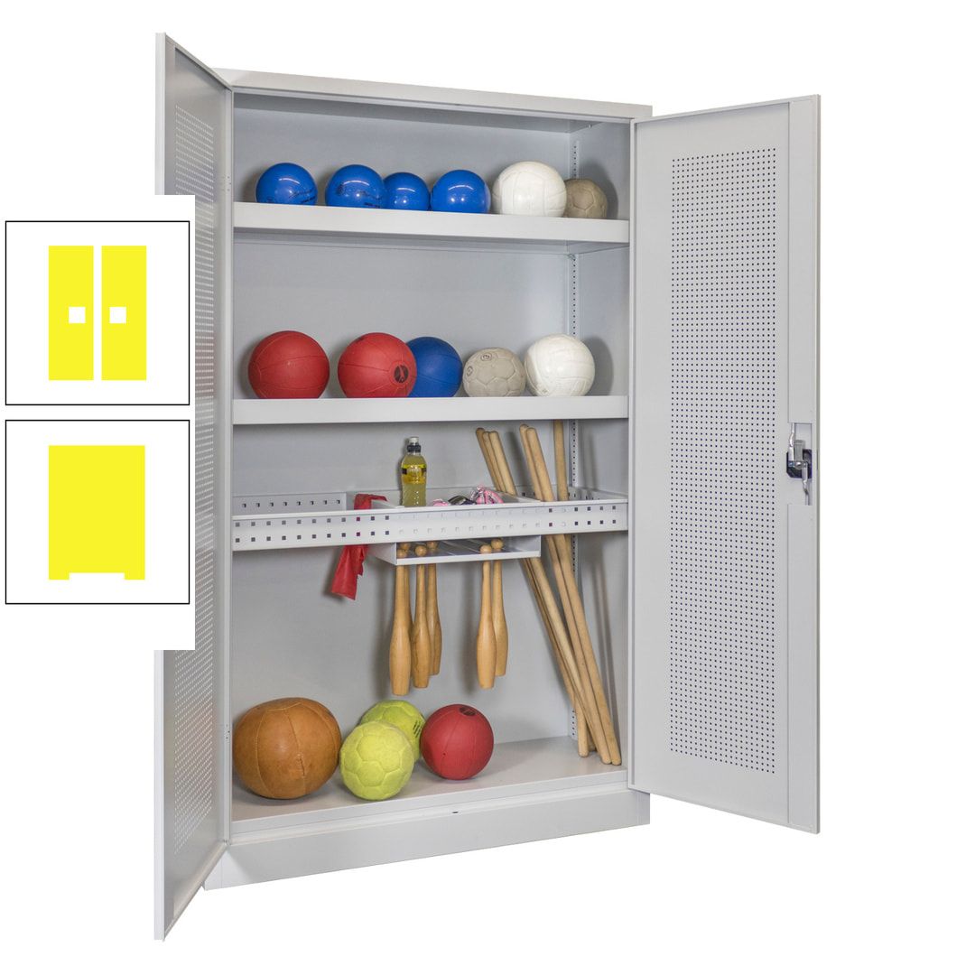 Sportschrank - Lochfeldtüren - Variante 2 - 1.950x1.200x500 mm (HxBxT) - anthrazitgrau
