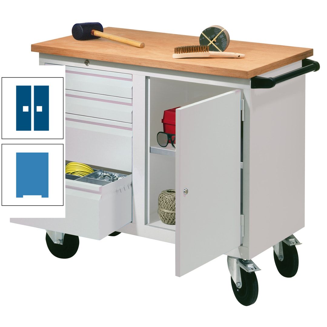 Mobile Werkbank - Werkstattwagen - 915 x 1.090 x 600 mm - 4 Schubladen und Schrankfach - anthrazitgrau