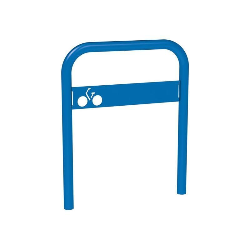 Gebogener Fahrradbügel, mit Beschilderung, Einbetonierung, Stahl, beschichtet, 850 x 700 mm (HxB), Farbe wählbar
